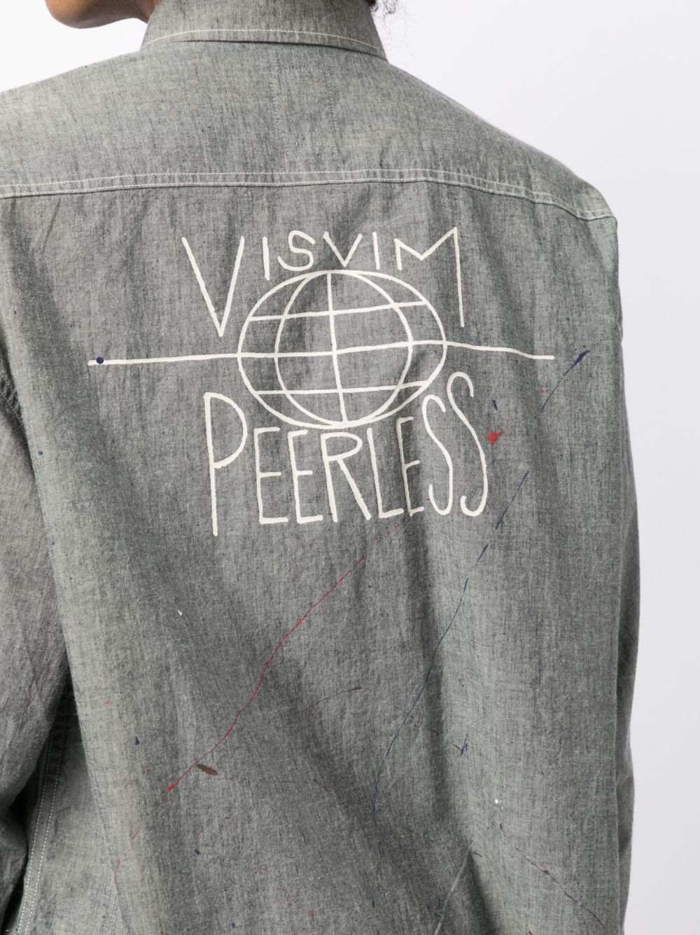 Shop Visvim Logo-print Paint-splatter Shirt In Grey