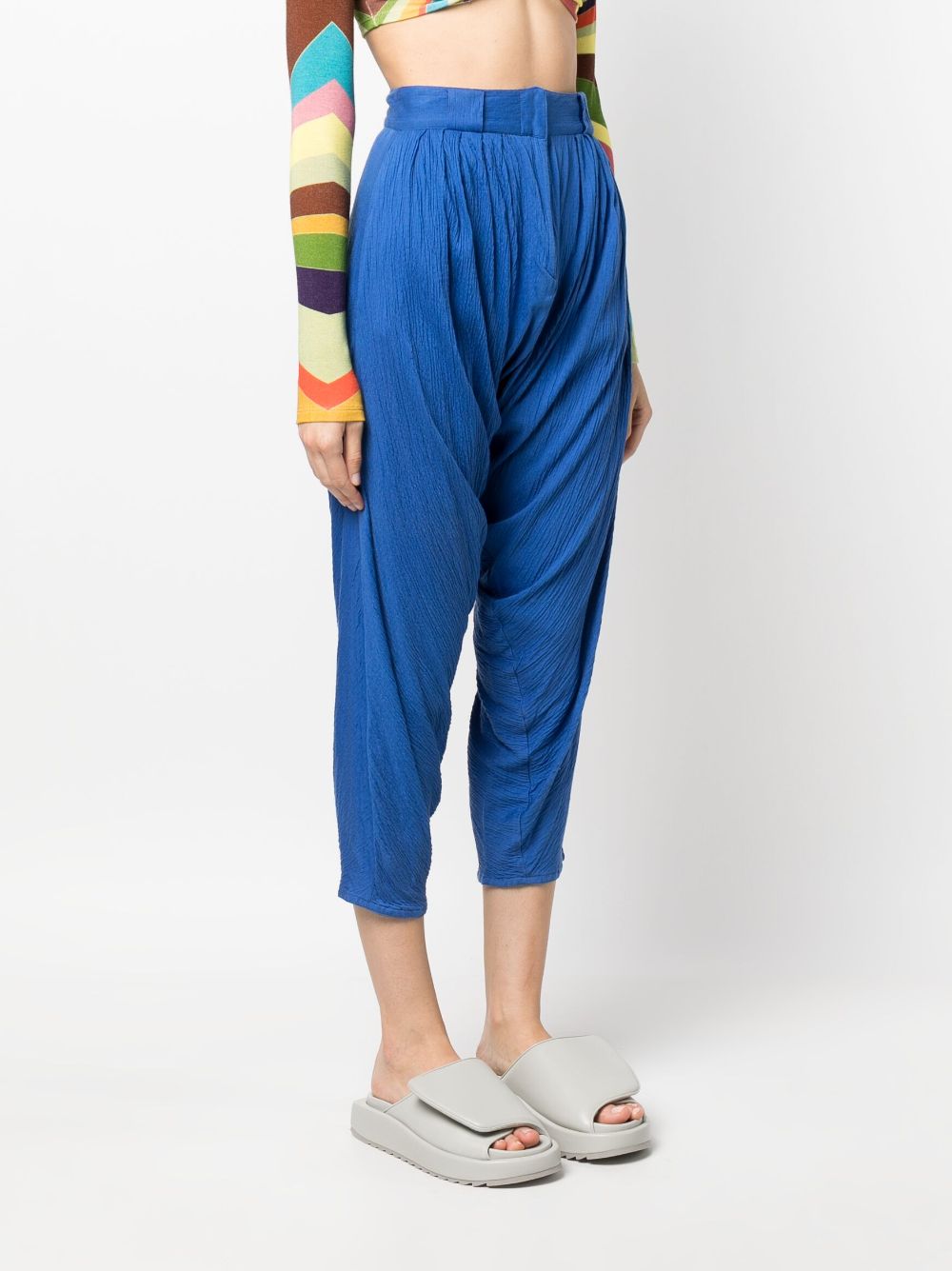 Pre-owned Versace 1970s Draped Cropped Trousers In Blue