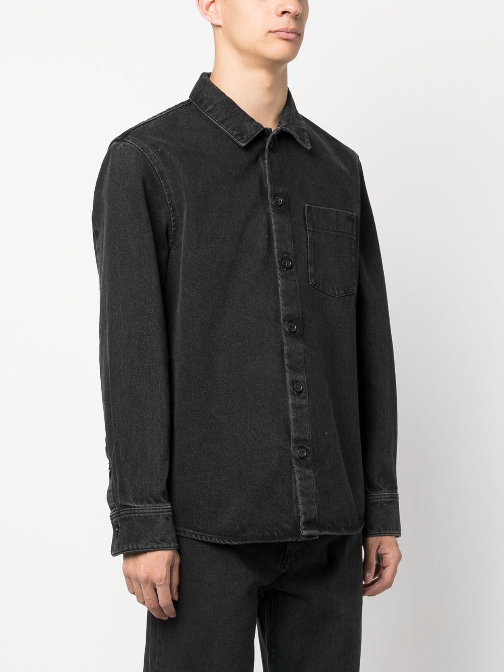 Shop Apc Button-up Cotton Shirt In Black