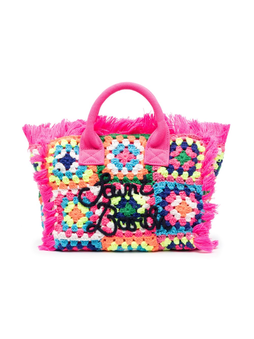 Mc2 Saint Barth Kids' Crochet Fringed Tote Bag In Pink