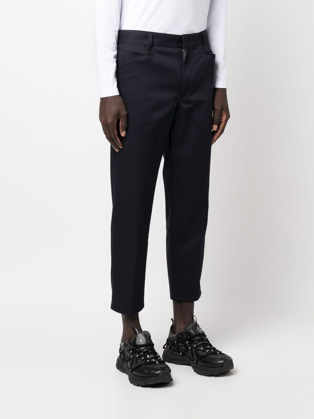 Shop Neighborhood Logo-patch Cropped Trousers In Blue