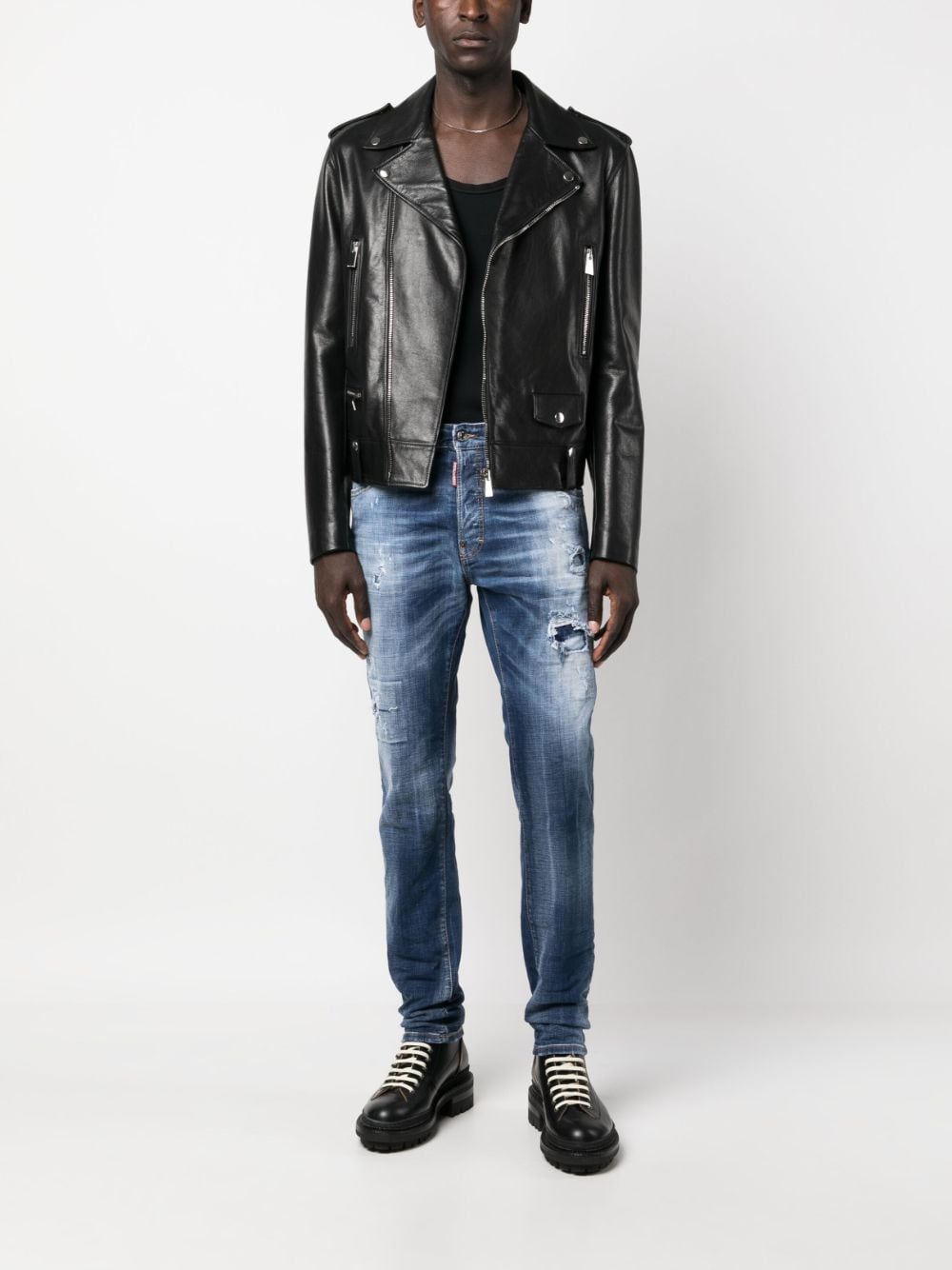 Shop Dsquared2 Slim-fit Distressed-finish Jeans In 蓝色