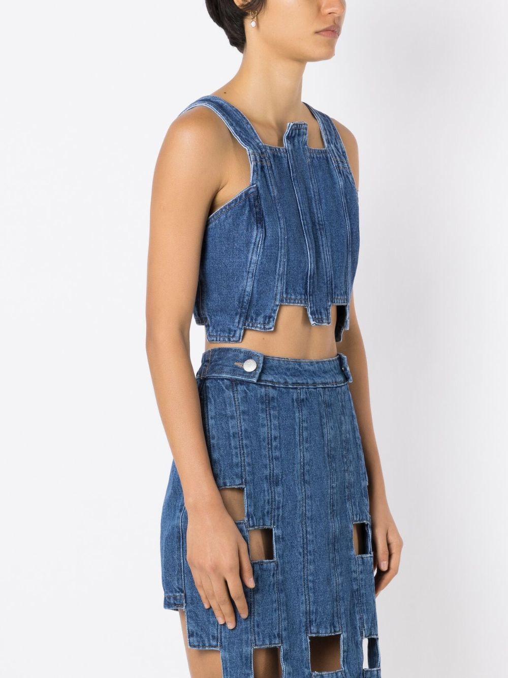 Shop Misci Pixel Denim Cropped Top In Blue