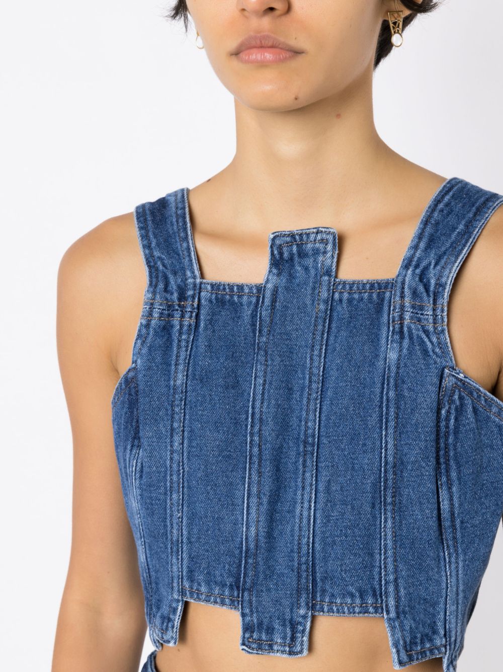 Shop Misci Pixel Denim Cropped Top In Blue