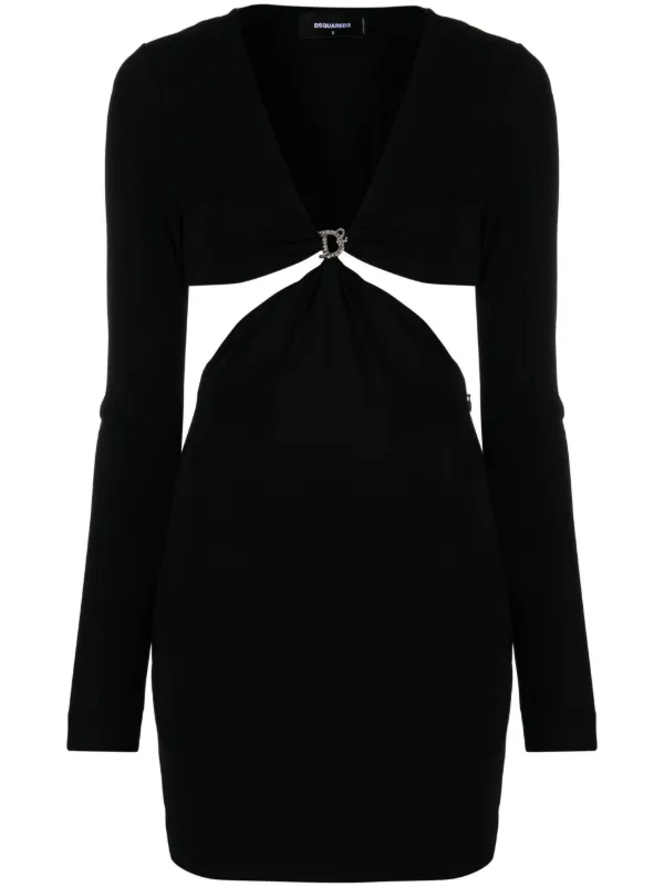【関税込 日本発送】DSQUARED2 カットアウト 長袖 ミニ ドレス DSQUARED2 カットアウト ミニドレス | ブラック | FARFETCH JP