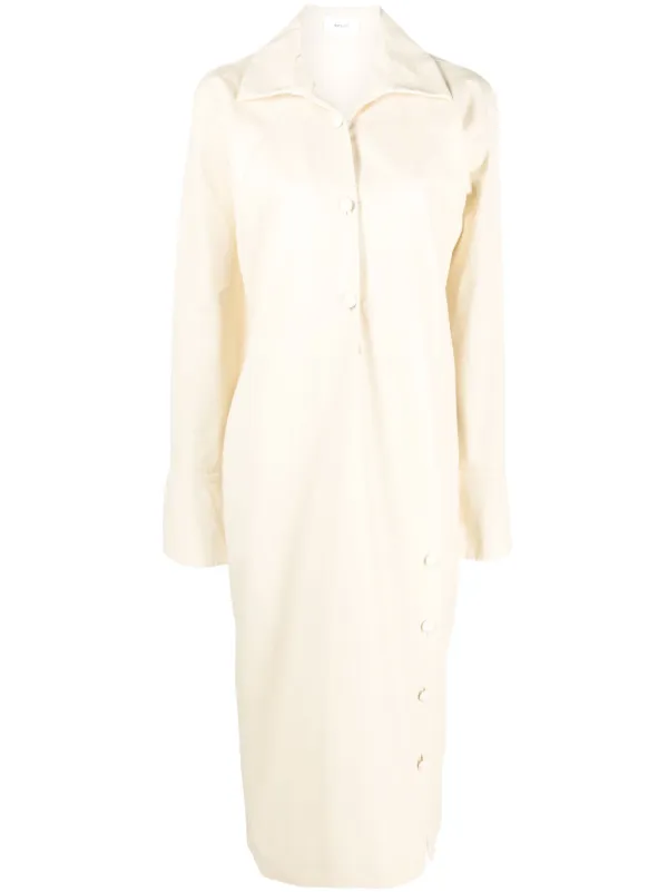 Bally Button-up Long-sleeves Dress in Neutrals