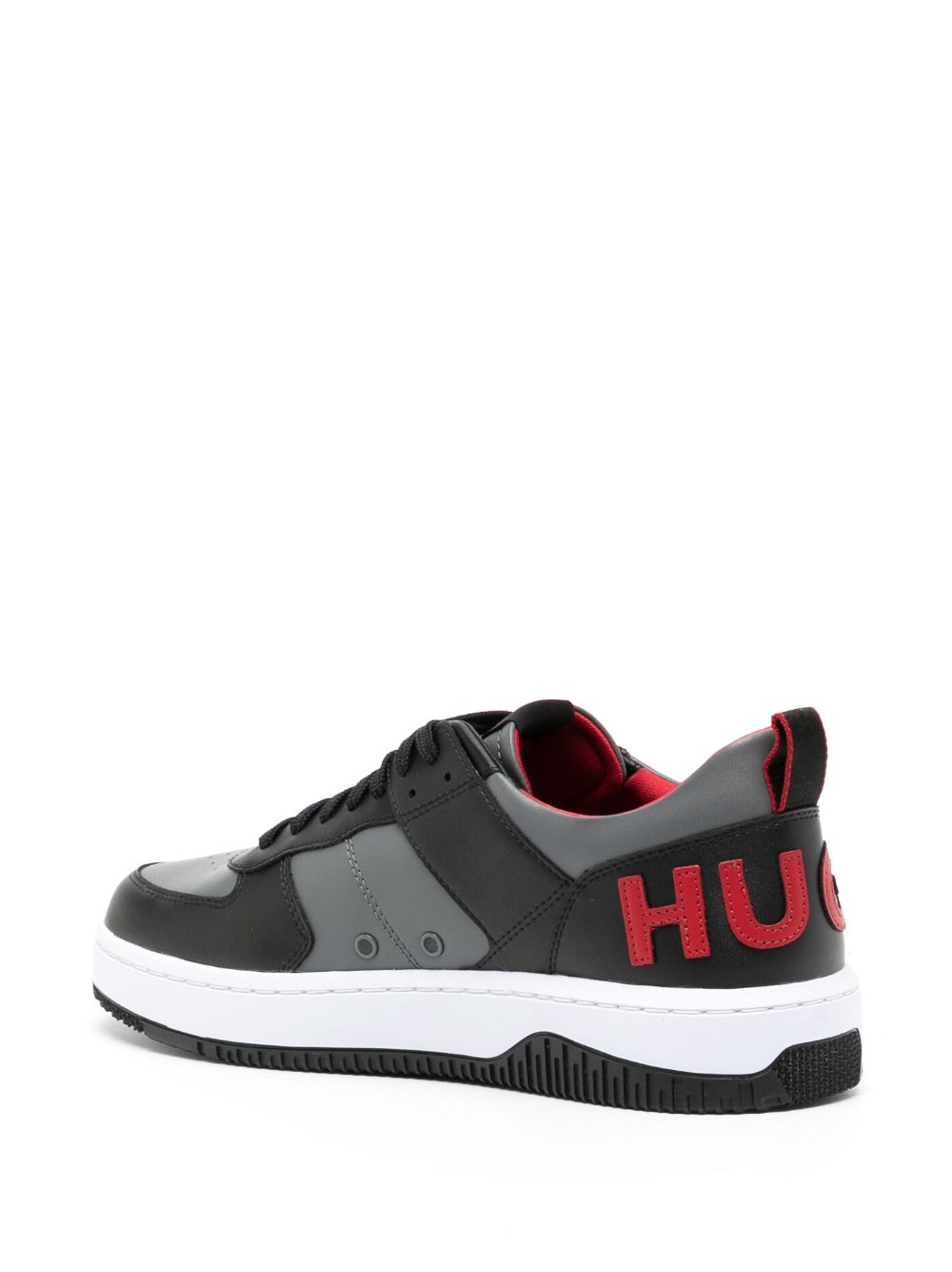 Shop Hugo Raised-logo Leather Sneakers In Grey