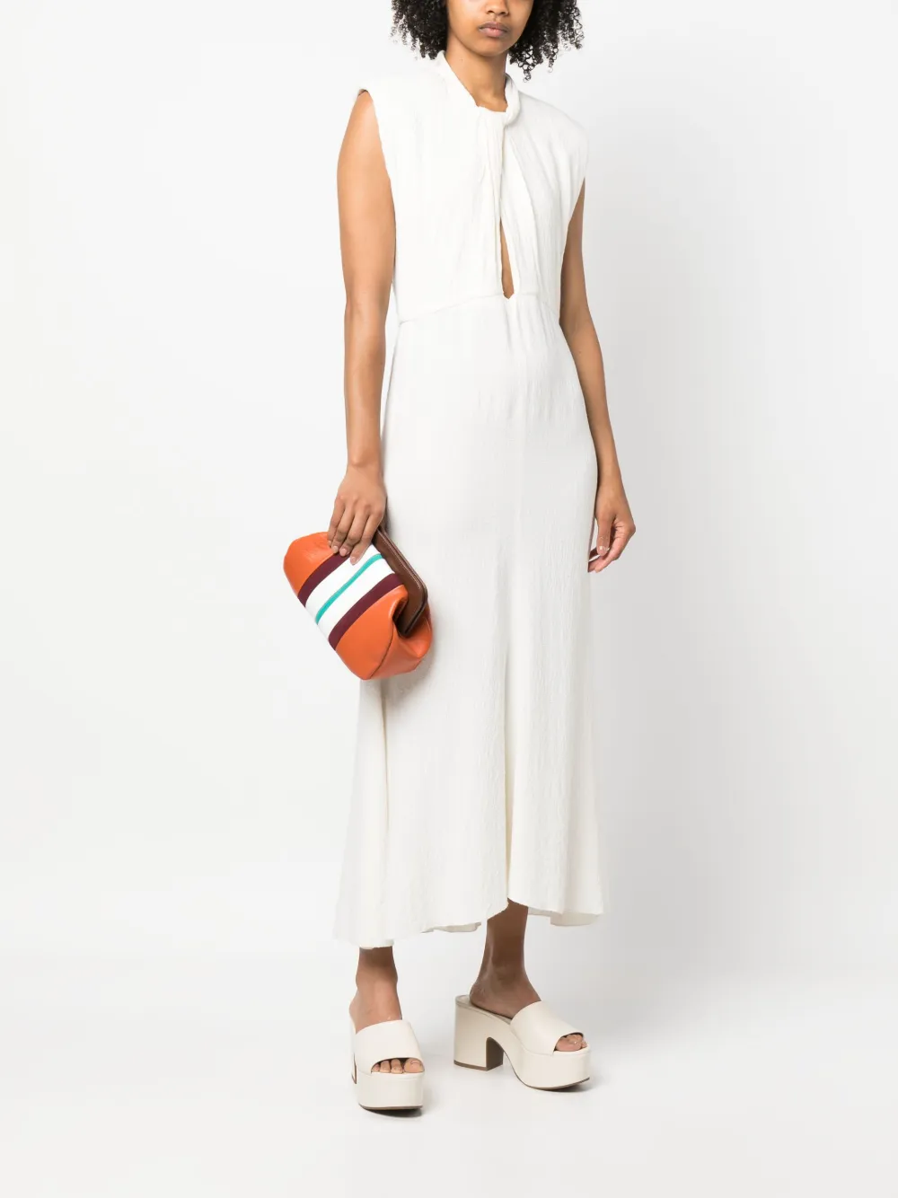 PAULA stripe-detail leather clutch bag - Oranje