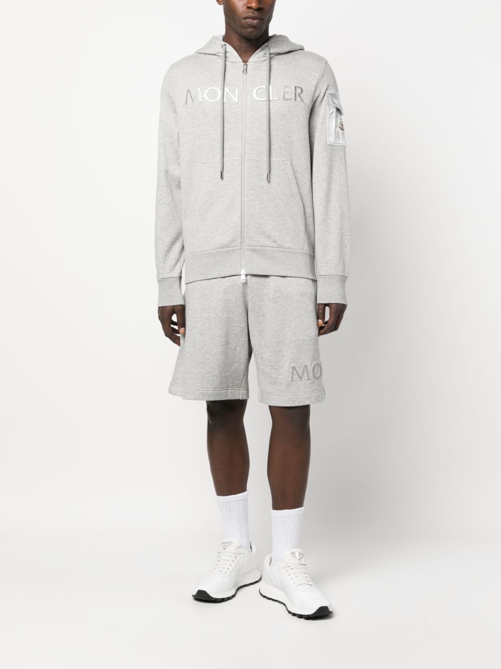 Shop Moncler Logo-print Drawstring Shorts In Grey
