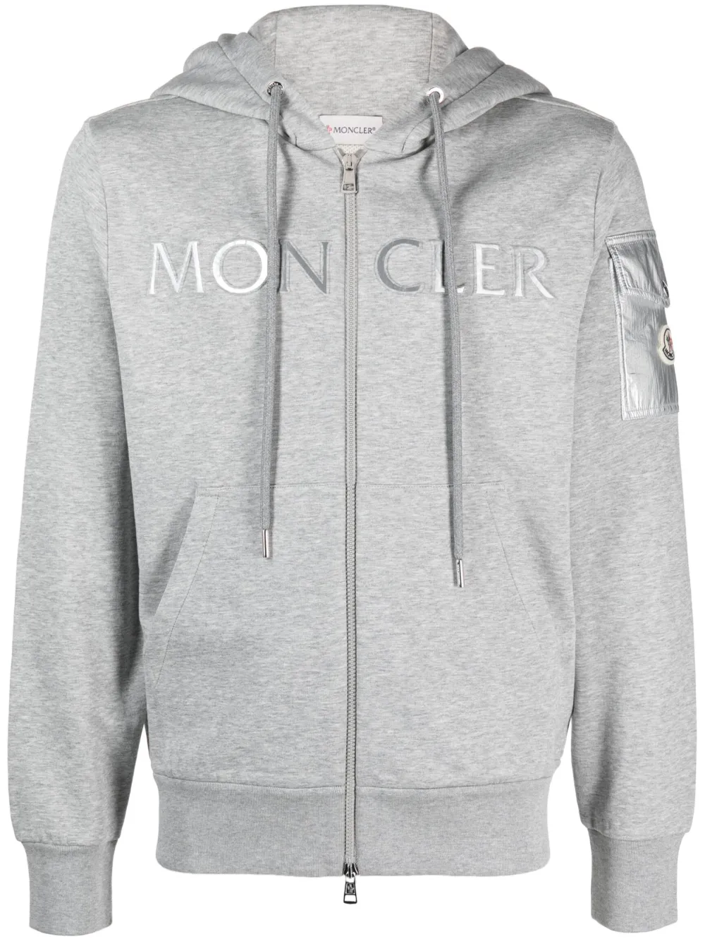 Shop Moncler Raised-logo Zip-up Hoodie In Grey