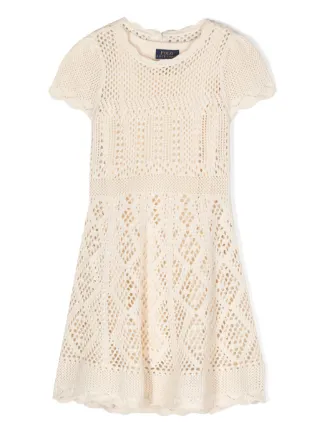 POLO RALPH LAUREN KIDS scallop edge Crochet Dress Neutrals FARFETCH TH