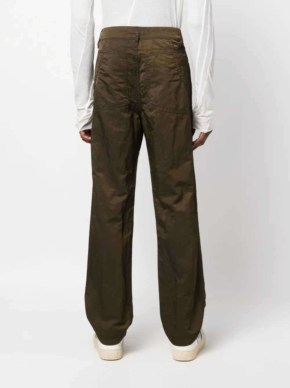 Shop Eckhaus Latta Crinckled-finish Straight-leg Trousers In Green