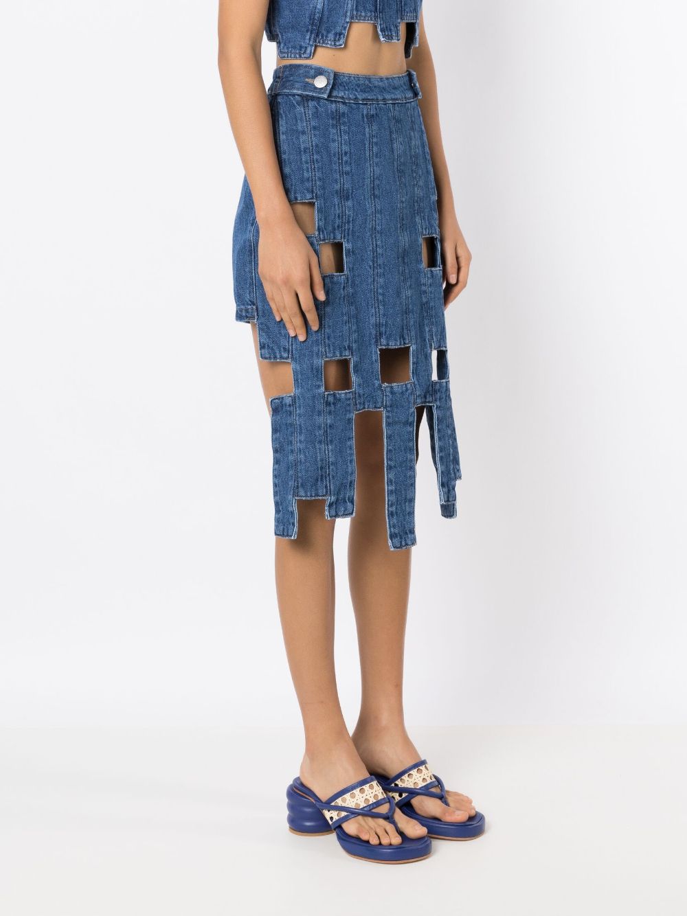 Shop Misci Pixel Asymmetric Denim Skirt In Blue