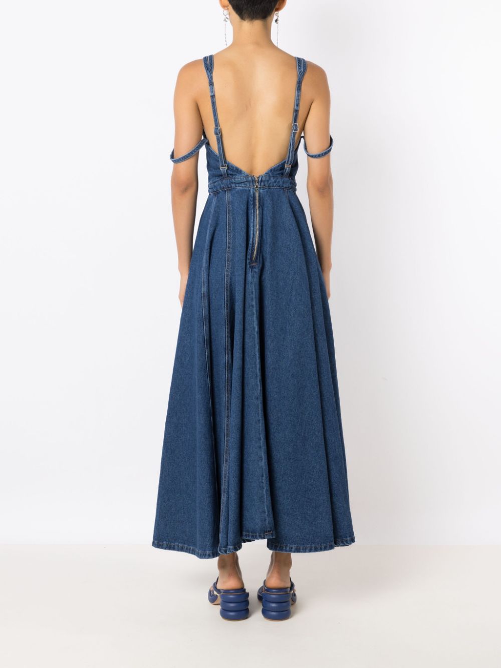 Shop Misci Omega Sleeveless Denim Dress In Blue