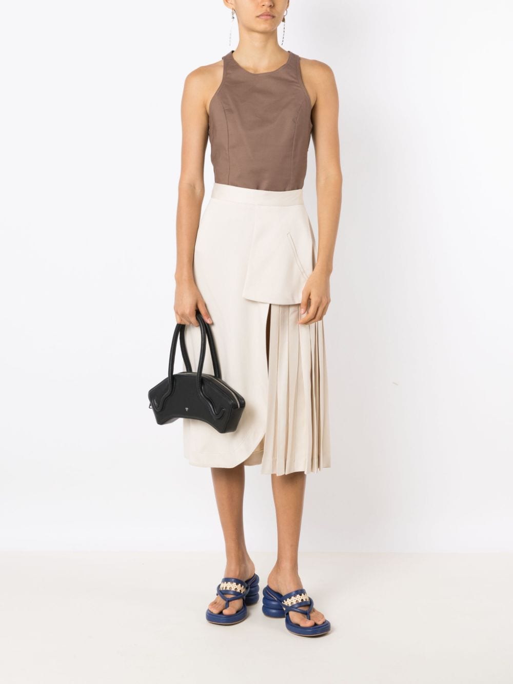 Shop Misci High-waisted Side-slit Skirt In Neutrals