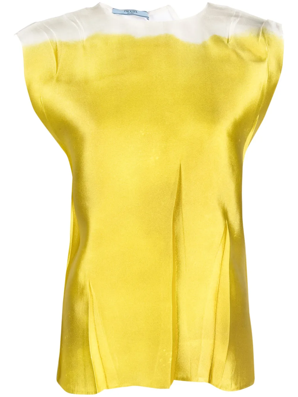 Prada Sleeveless Asymmetric Satin Button Top In Yellow
