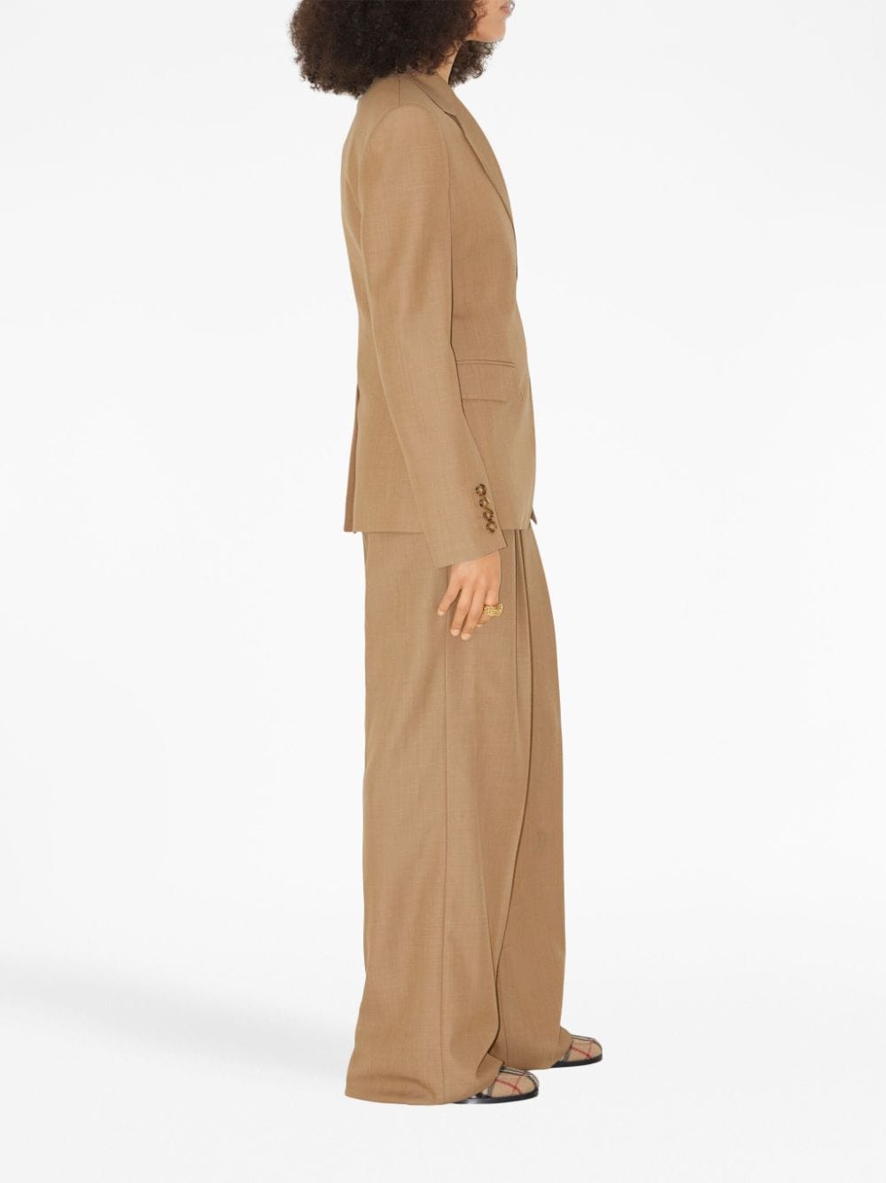 Shop Burberry Wide-leg Pleated Wool Trousers In Neutrals