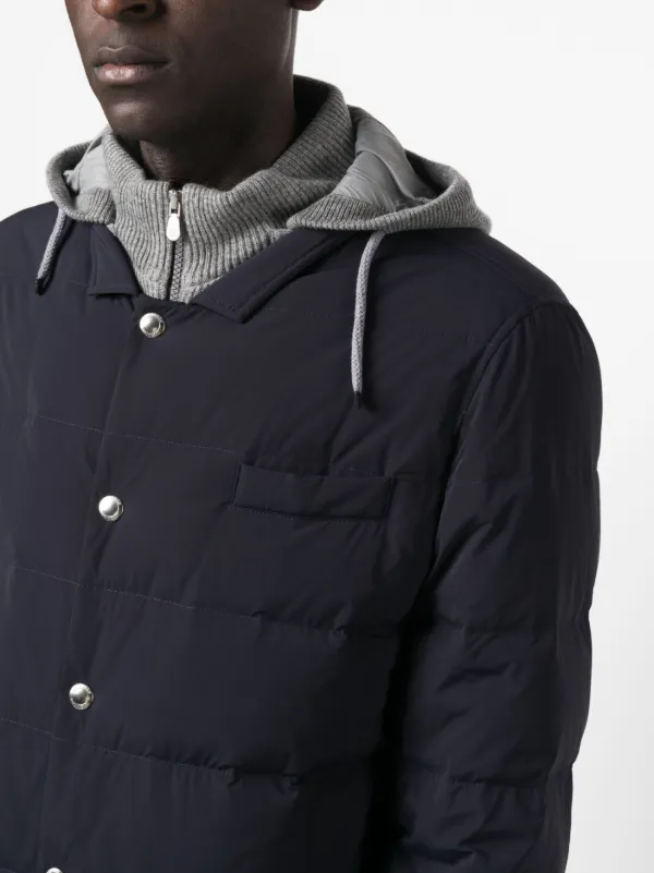 Brunello Cucinelli feather-down Hooded Jacket | Blue | FARFETCH ID