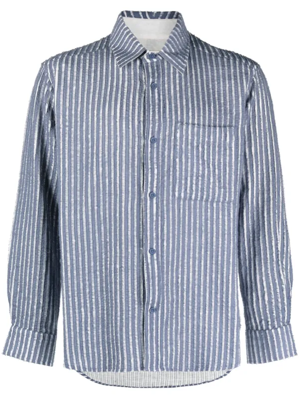 Craig Green Ripped Striped Cotton Shirt | Blue | FARFETCH