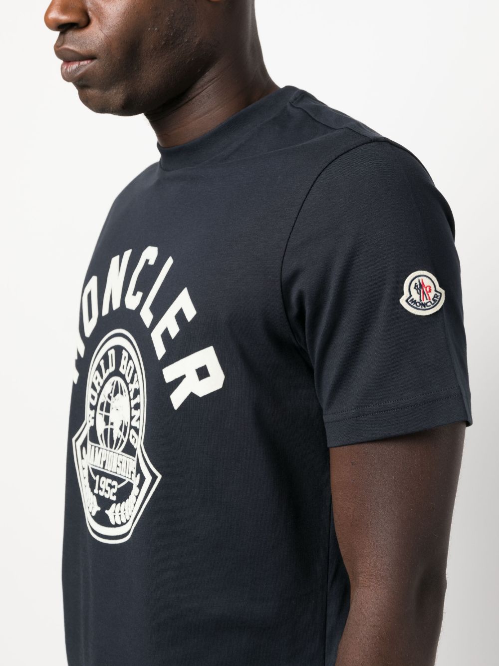 MONCLER: T-shirt with logo print - Blue  Moncler t-shirt 8C00007899WA  online at