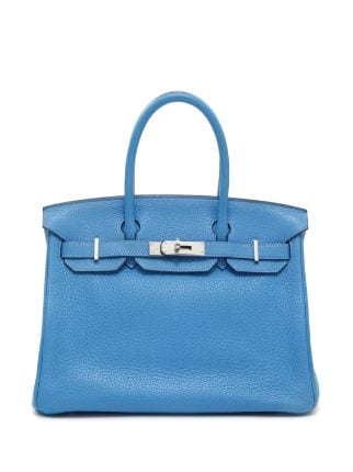 HERMES Taurillon Clemence Leather Birkin 25 Handle Bag Blue