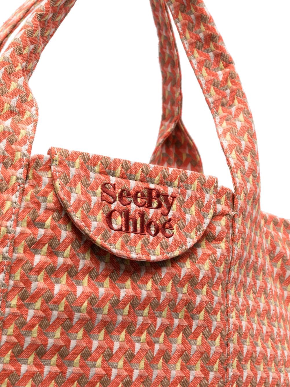 Shop See By Chloé Logo-embroidered Graphic-print Tote Bag In Orange