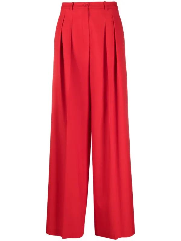 Michael Kors Collection Box-pleat Wool Palazzo Trousers in Red