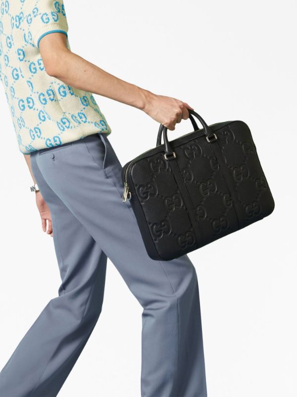 Gucci Debossed-logo Laptop Bag - Neutrals