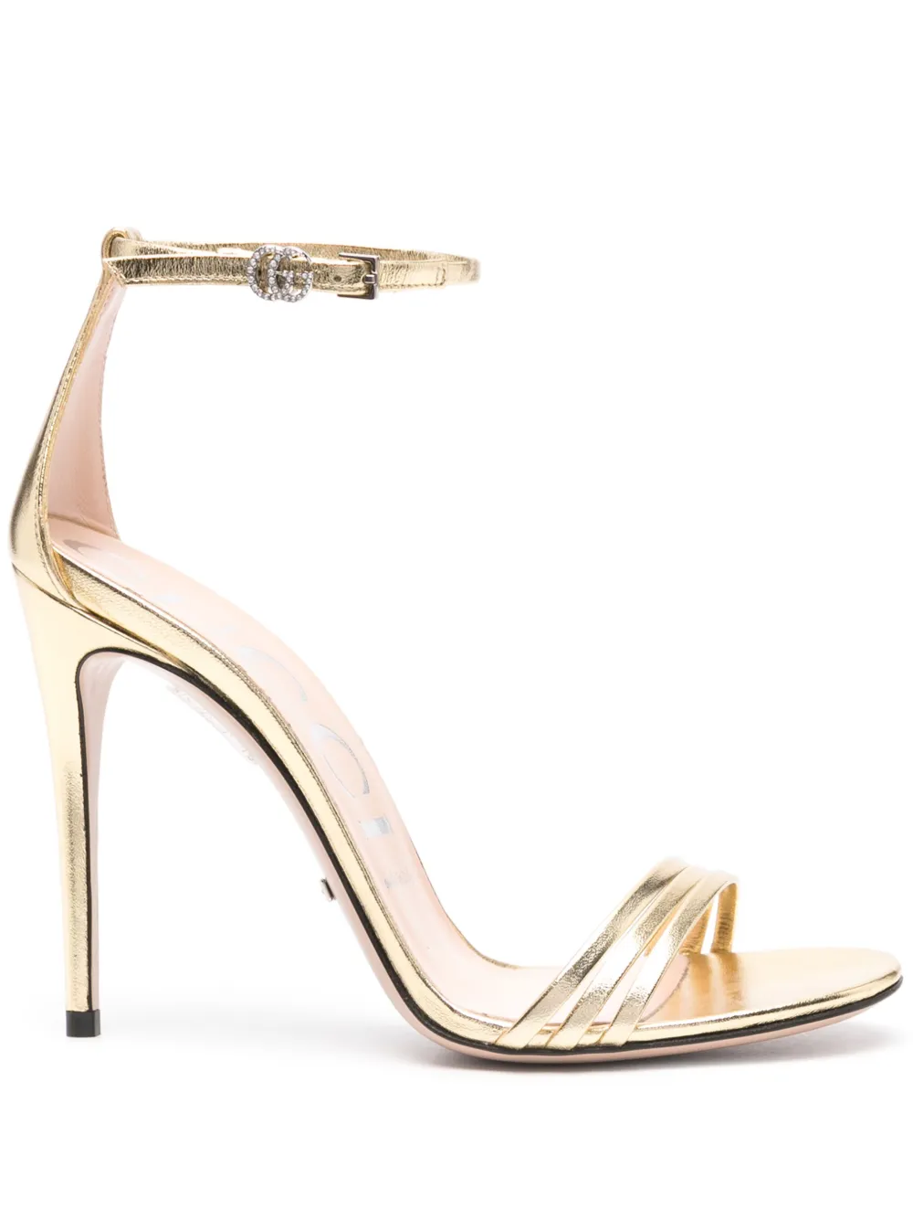 Gucci صندل جلد ميتاليك بكعب 110 ملم | ذهبي | Image 1