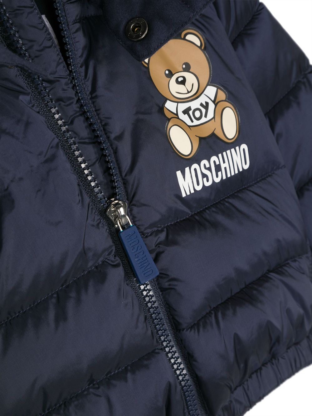 Shop Moschino Logo-print Padded Hooded Jacket In Blue