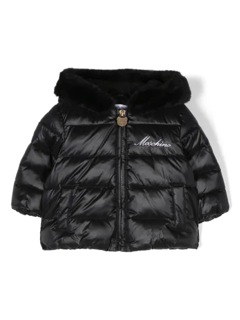 Moschino Kids embroidered-logo padded hooded jacket