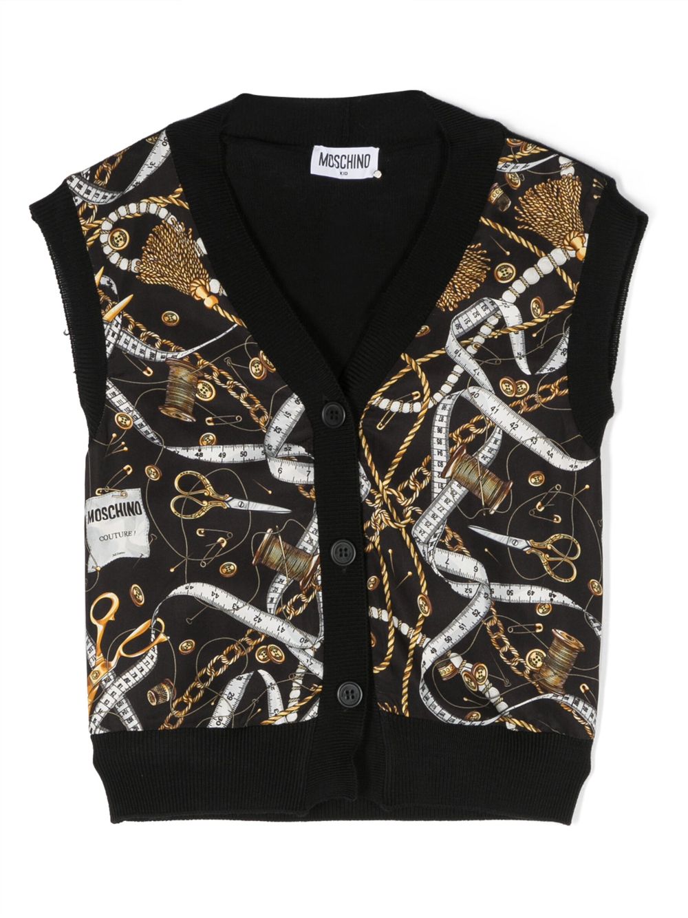 Moschino Kids graphic-print sleeveless wool cardigan - Black