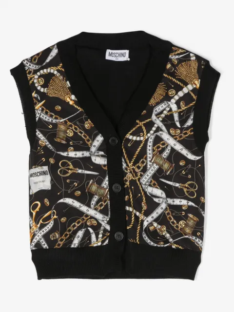 Moschino Kids graphic-print sleeveless wool cardigan