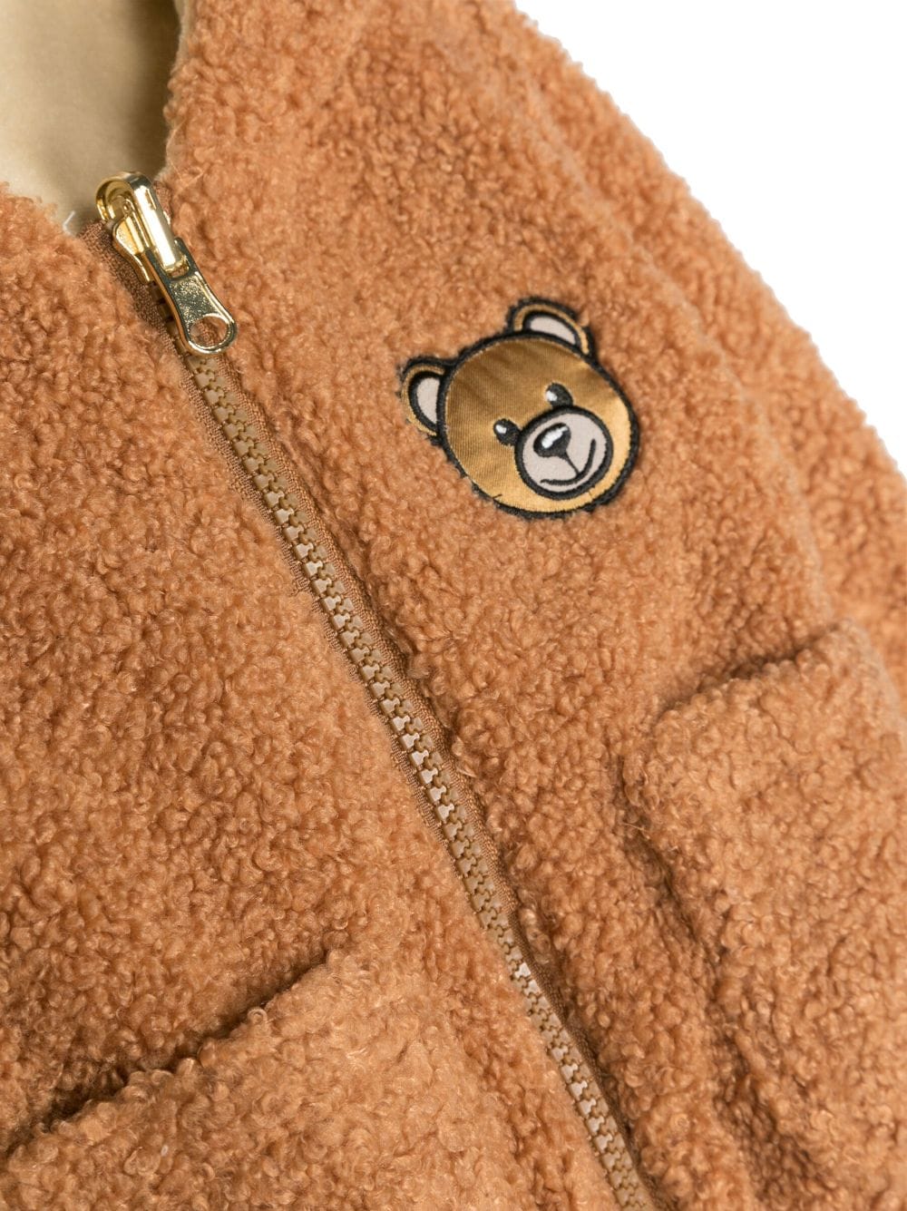 Shop Moschino Teddy Bear Fleece Jacket In Brown