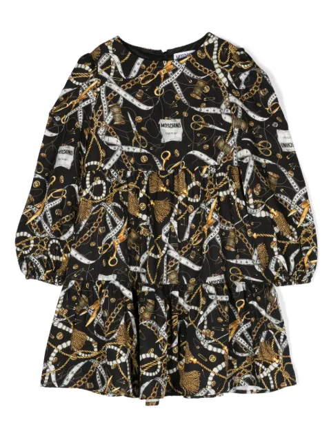 Moschino Kids chain link-print long-sleeve dress
