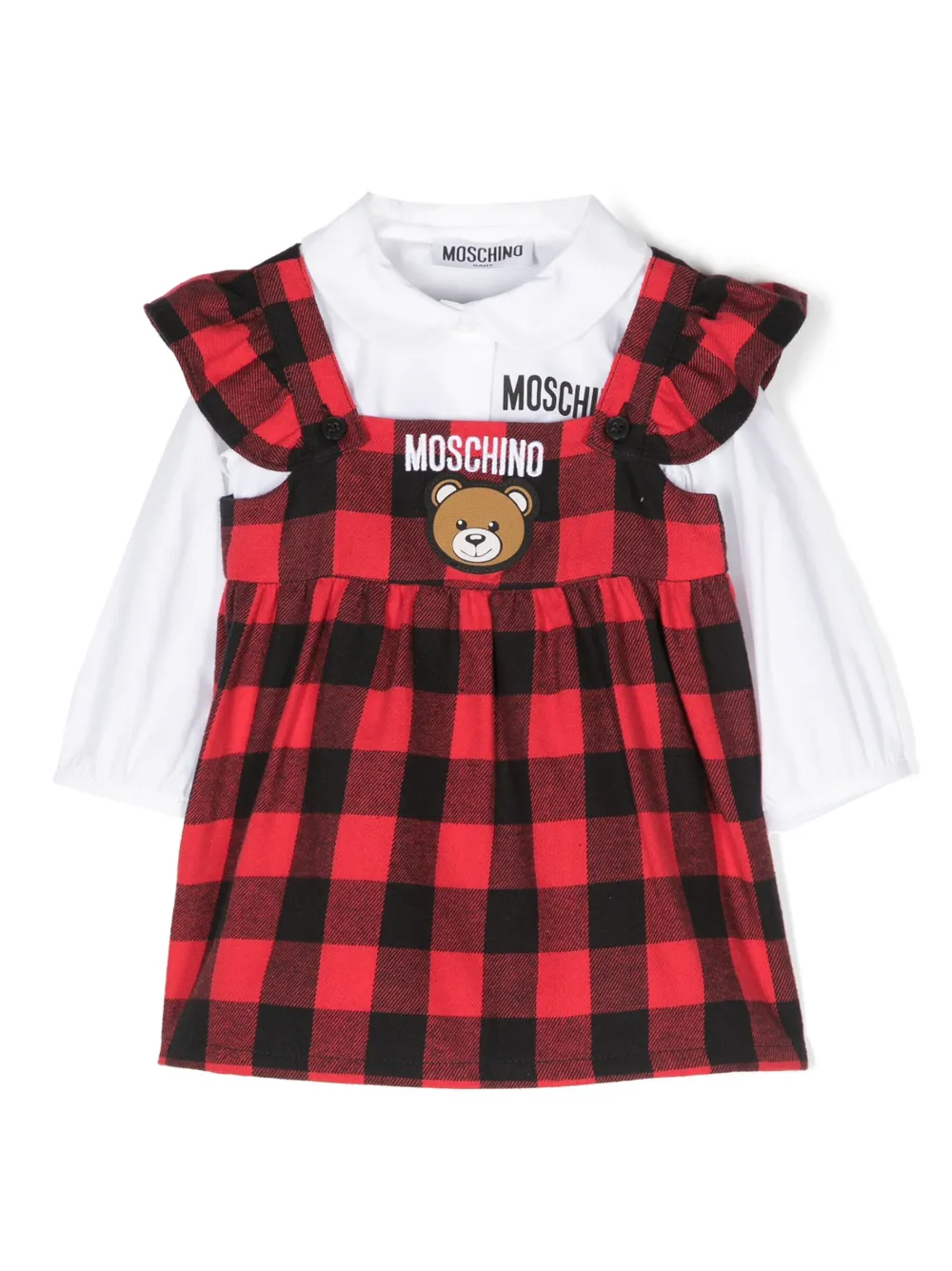 Moschino Kids Teddy Bear-motif checkered dress | Red | Image 1
