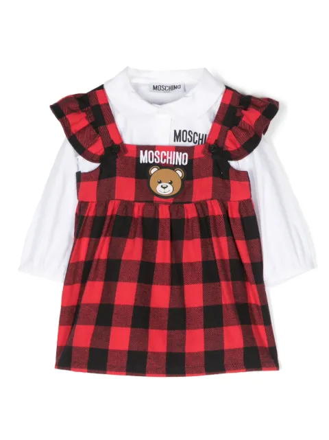 Moschino Kids Kariertes Kleid mit Teddy