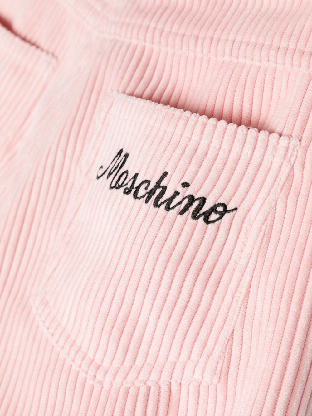 Shop Moschino Logo-print Straight-leg Corduroy Trousers In Pink
