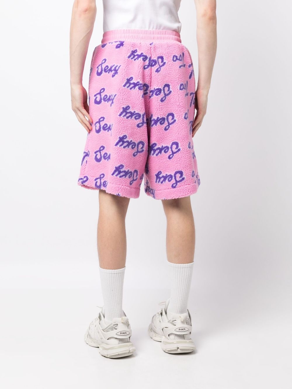 Shop Natasha Zinko Graphic-print Textured Track Shorts In Pink