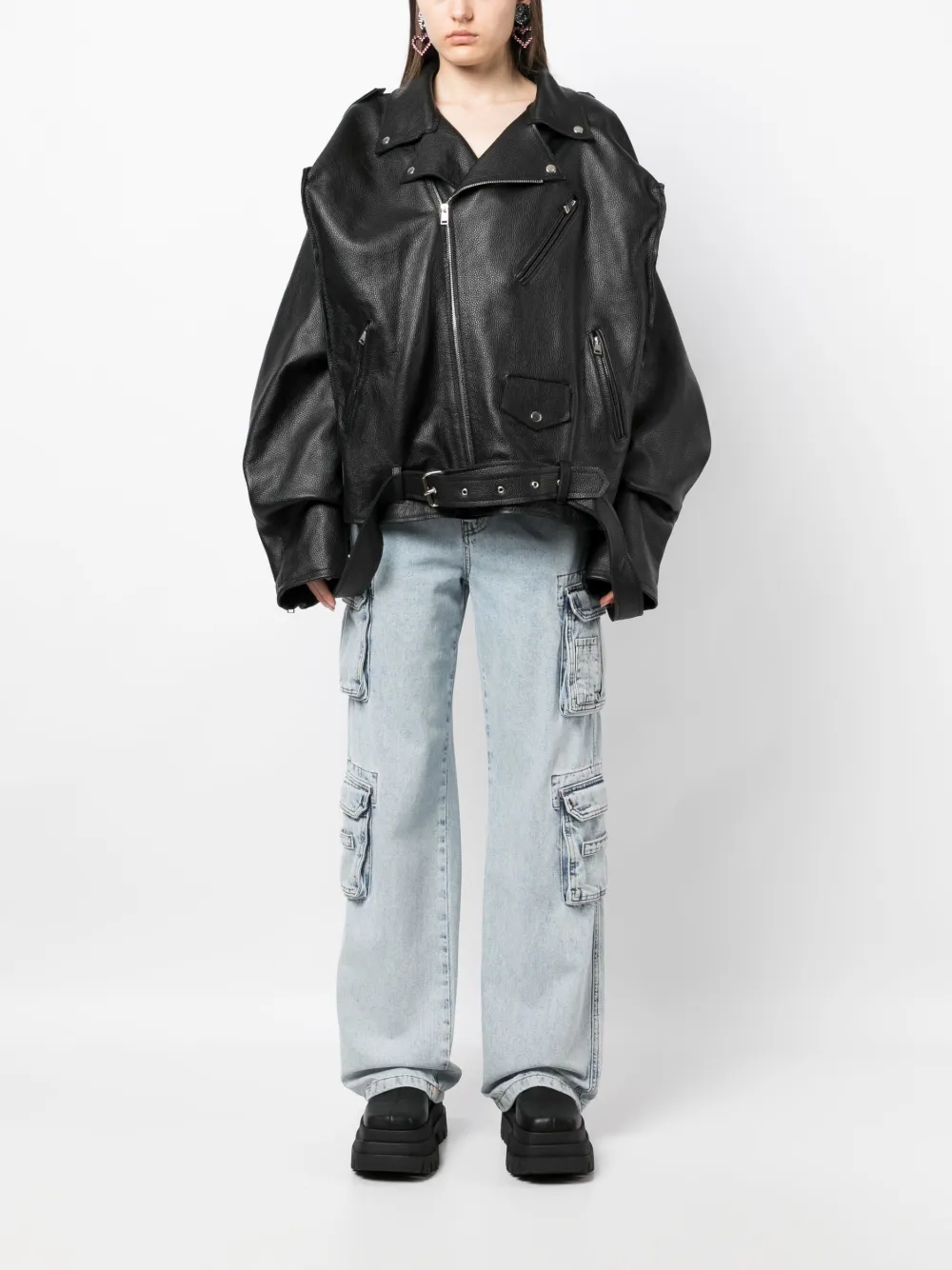 Natasha Zinko Leather Box Moto Jacket In Black