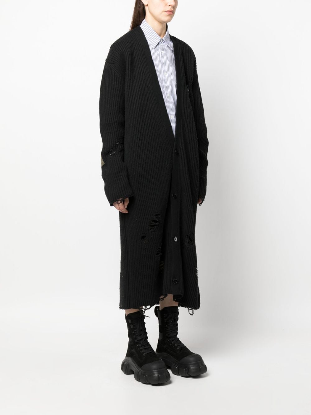 Shop Mm6 Maison Margiela Distressed Knitted Cardi-coat In Black