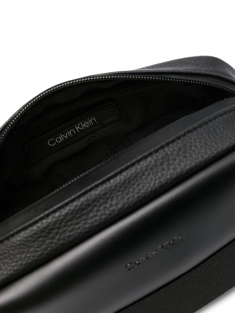 Shop Calvin Klein Logo-lettering Faux-leather Messenger Bag In Black