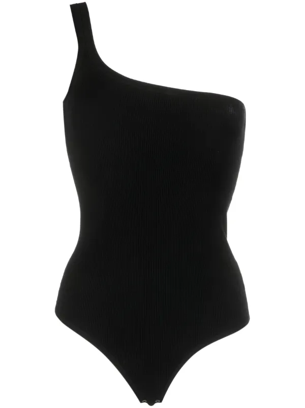 Michael Kors Collection One-shoulder Ribbed-knit Bodysuit in Black
