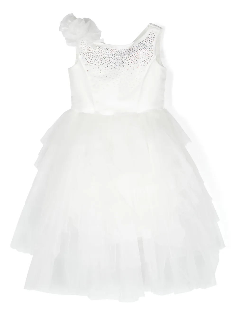 Monnalisa robe en tulle à ornements en cristal - Blanc