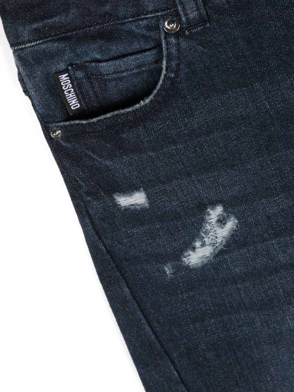 Shop Moschino Teddy Bear Distressed Skinny Jeans In Blue