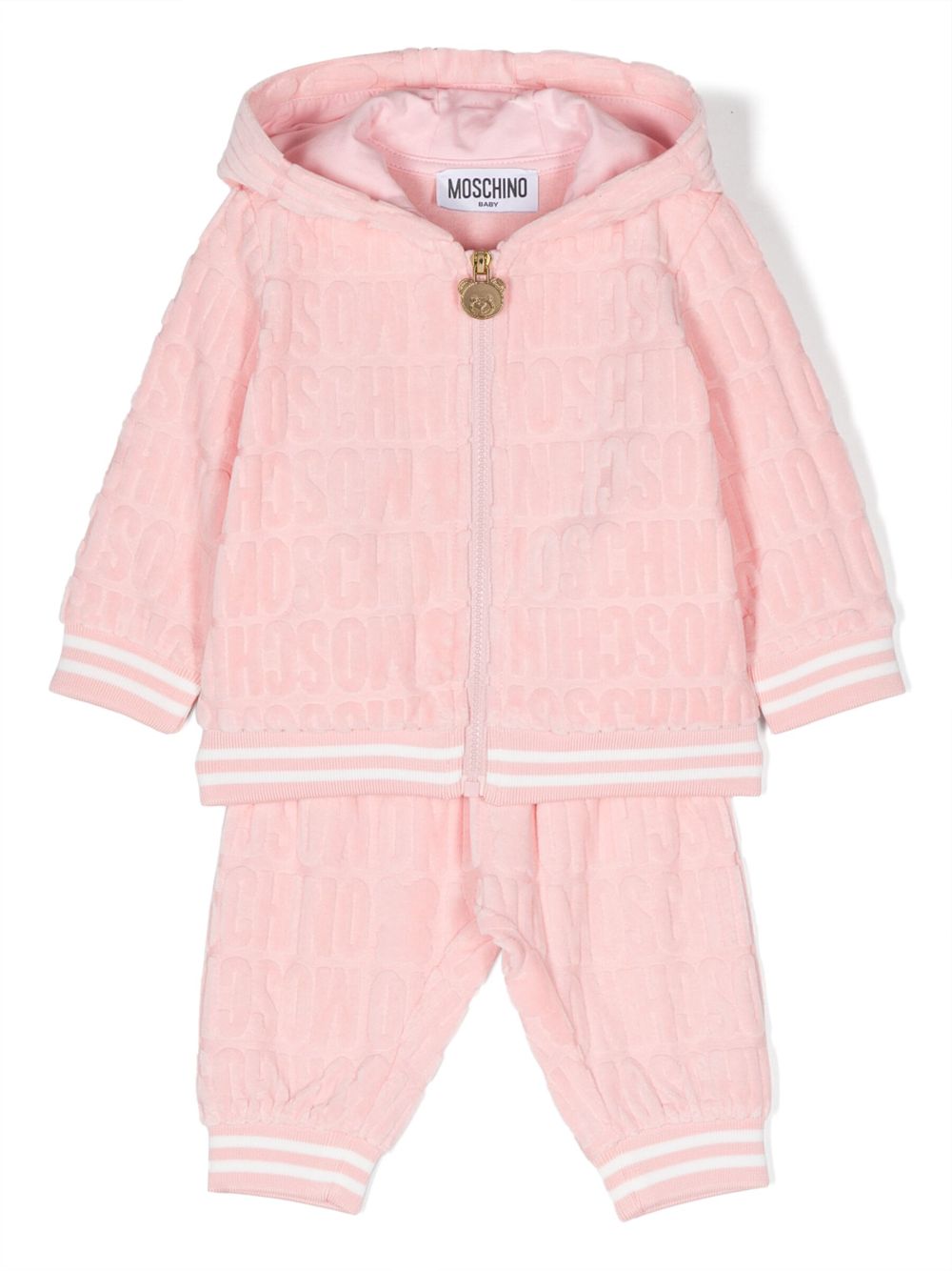 Moschino Babies' Embossed-logo Terry-cloth Tracksuit In Pink
