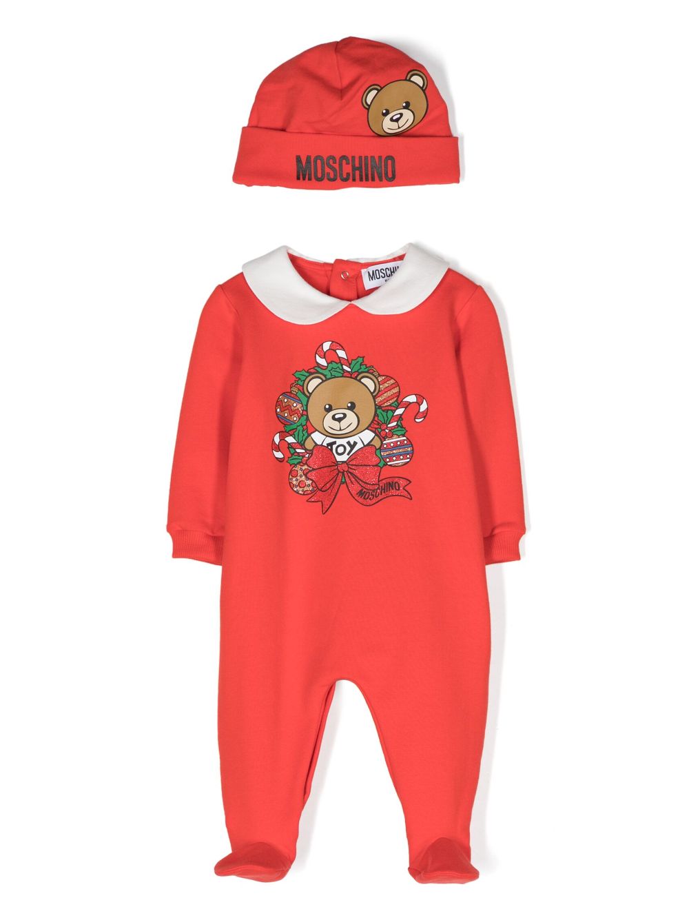 Moschino Teddy Bear-motif Babygrow Set In Red