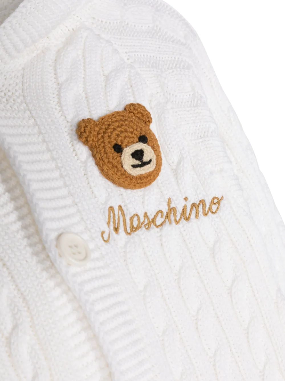  Moschino Kids Teddy Bear-patch Knitted Romper - White 