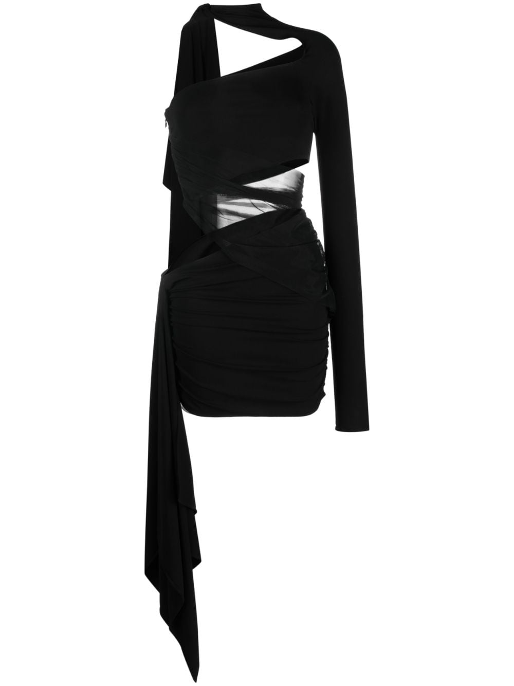 Mugler Asymmetric Cut-out Minidress In Black