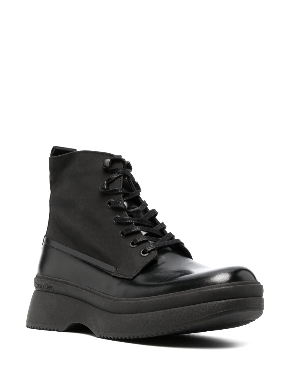 Shop Calvin Klein Lace-up Leather Boots In Black